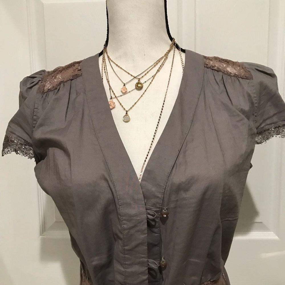 Baby Phat Gray Lace-Trim Button Front Blouse Size M - Picture 3 of 8